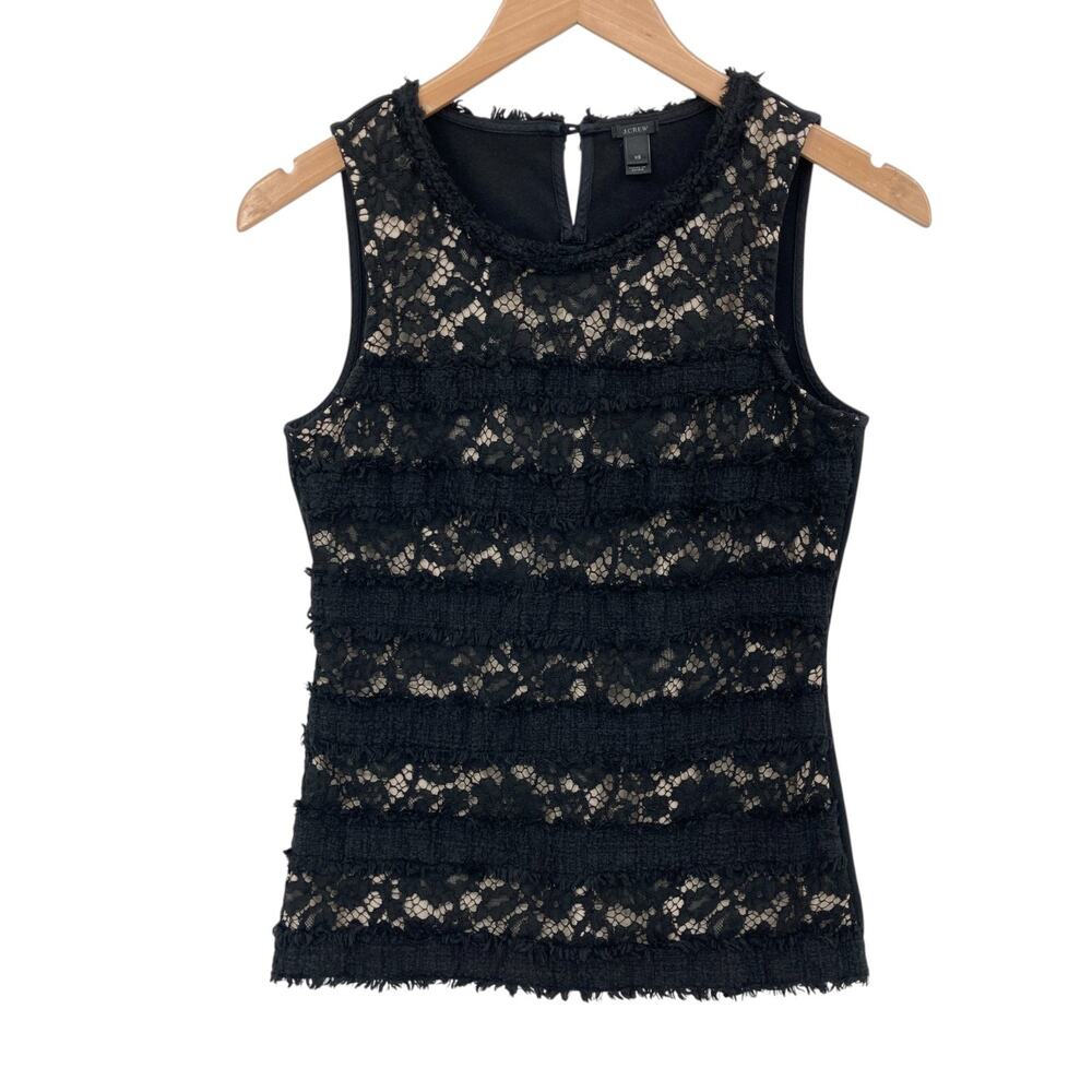 J.Crew Womens Tank Top XS Black Lace Sleeveless Career Party Casual Cocktail